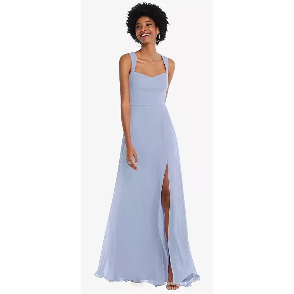 After Six 1558 NWT Blue Contoured Wide Strap Sweetheart Maxi Dress Slit Dessy 2